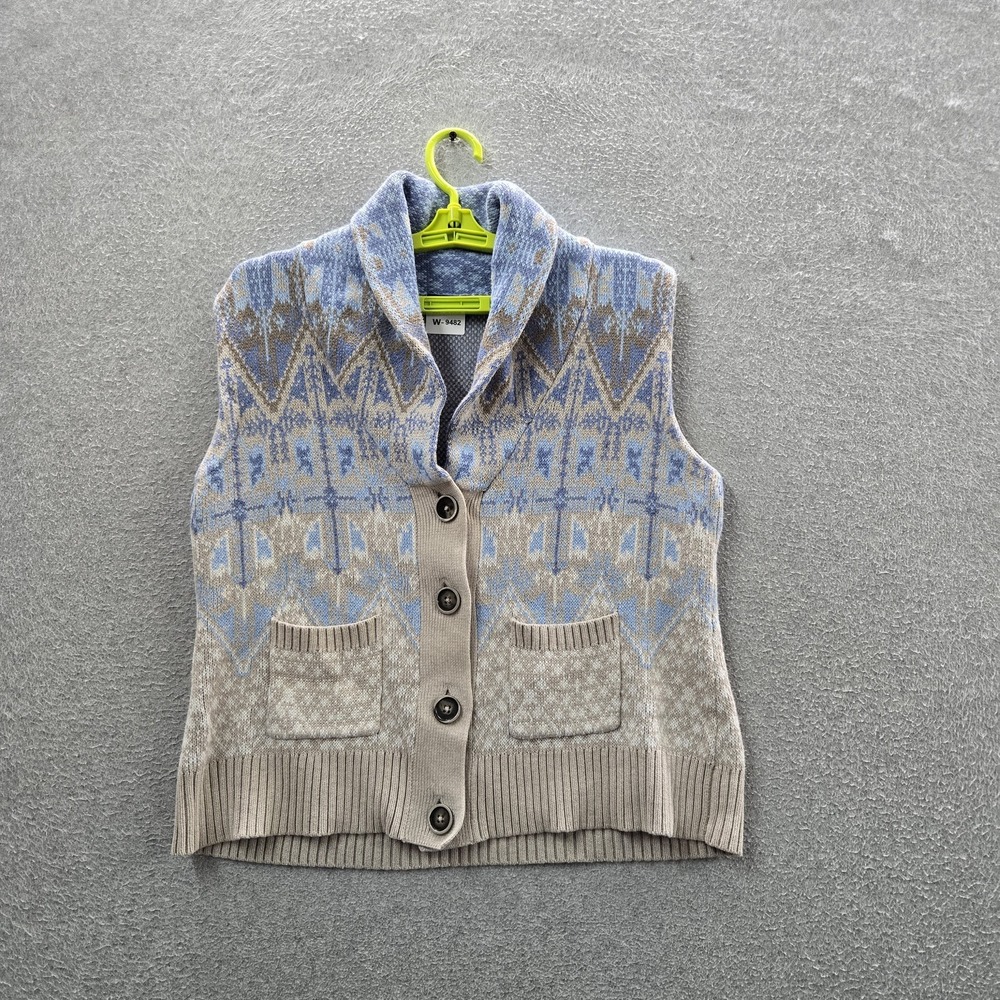 Pendleton Women Sweater M Blue Cotton Nylon Vest Fair Isle Shawl Collar